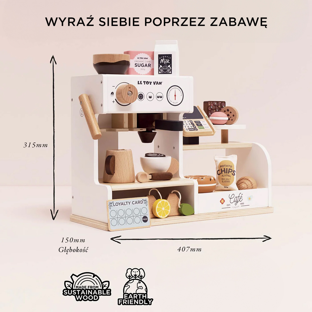 Drewniana kawiarnia dla dzieci (zestaw do zabawy w sklep i odgrywanie ról) | Le Toy Van