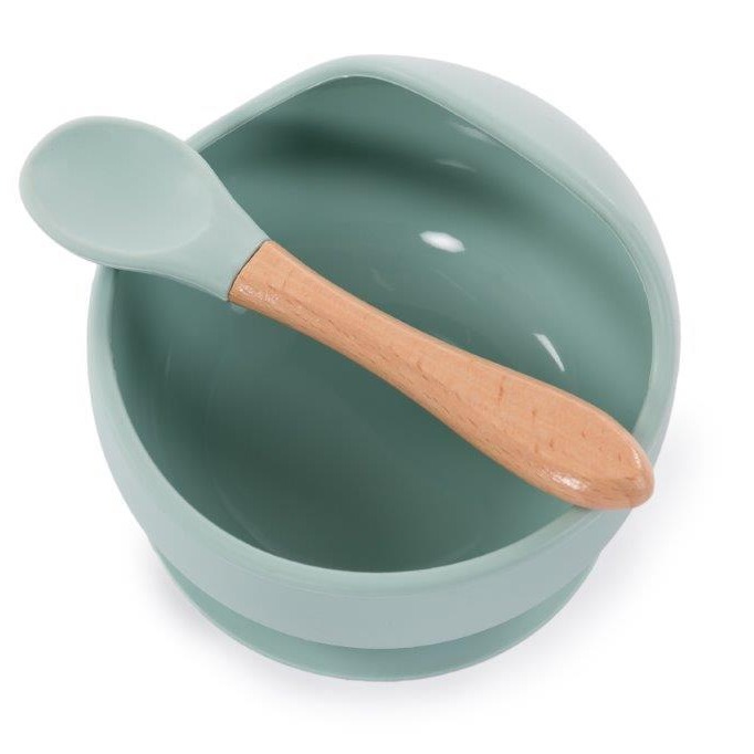 BO JUNGLE, B-Silikonowa miska z przyssawką i łyżeczką - Blue