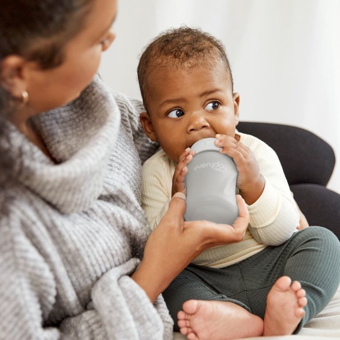 Everyday Baby, Szklana butelka ze smoczkiem S, 150 ml - szara