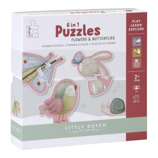 Little Dutch Puzzle 6 elementów Flowers & Butterflies 2+