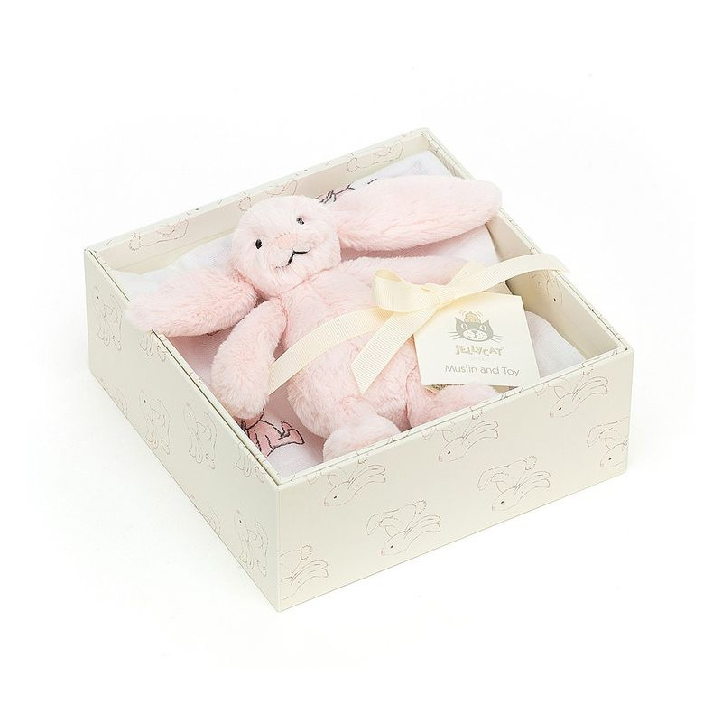 Jellycat, Zestaw Królik różowy z pieluszką 18cm