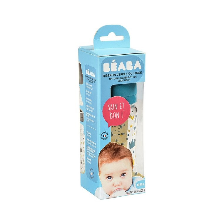 Beaba Butelka szklana 240 ml Yellow/Blue Crown 0m+