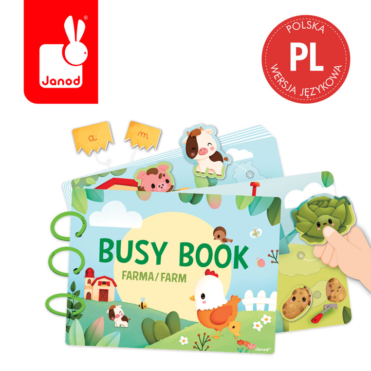 Janod Busy Book Farma Książeczka Edukacyjna Sensoryczna 3+