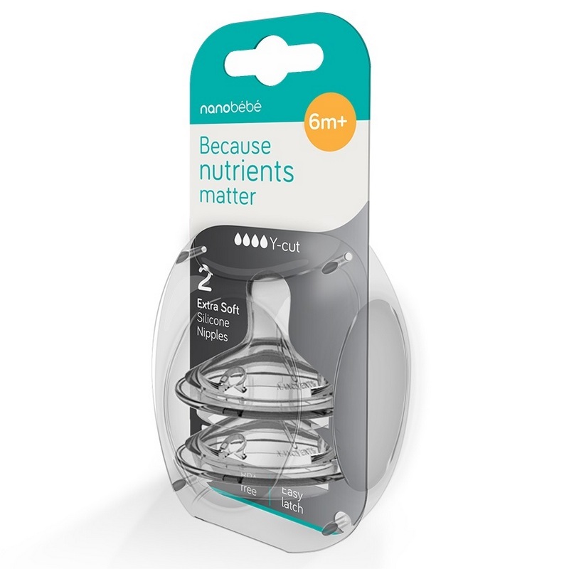 Nanobebe Smoczek Silikonowy Y - Szybki Przepływ 2szt 6m+