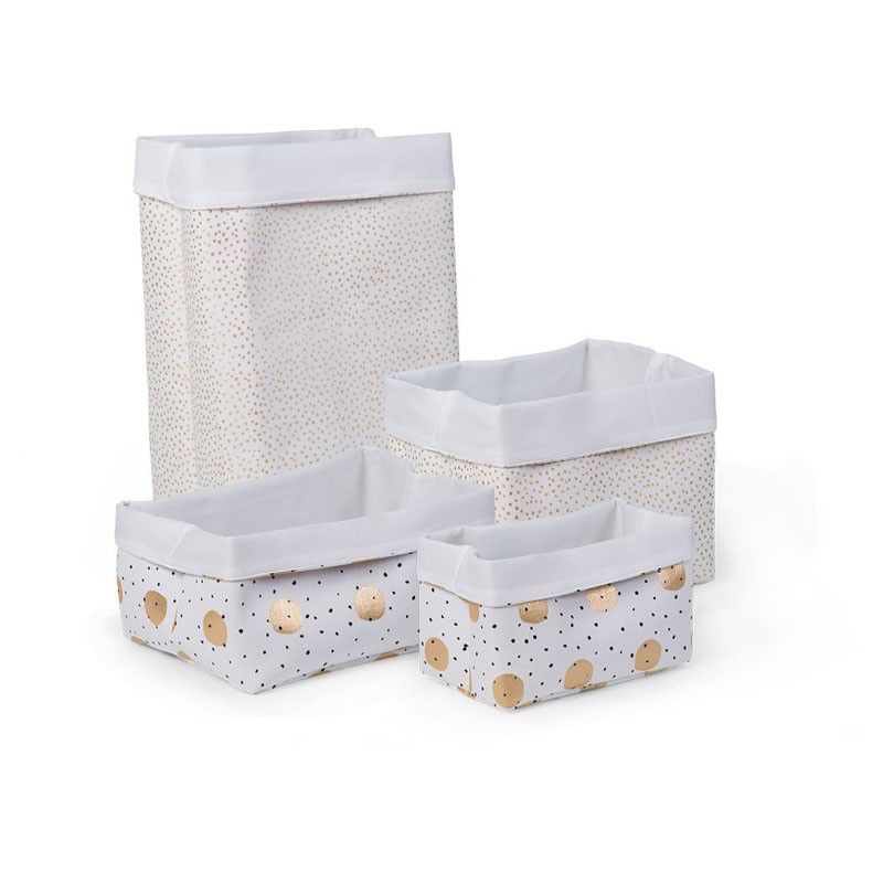 Childhome Pojemnik Płócienny Złote Grochy 32x20x20cm