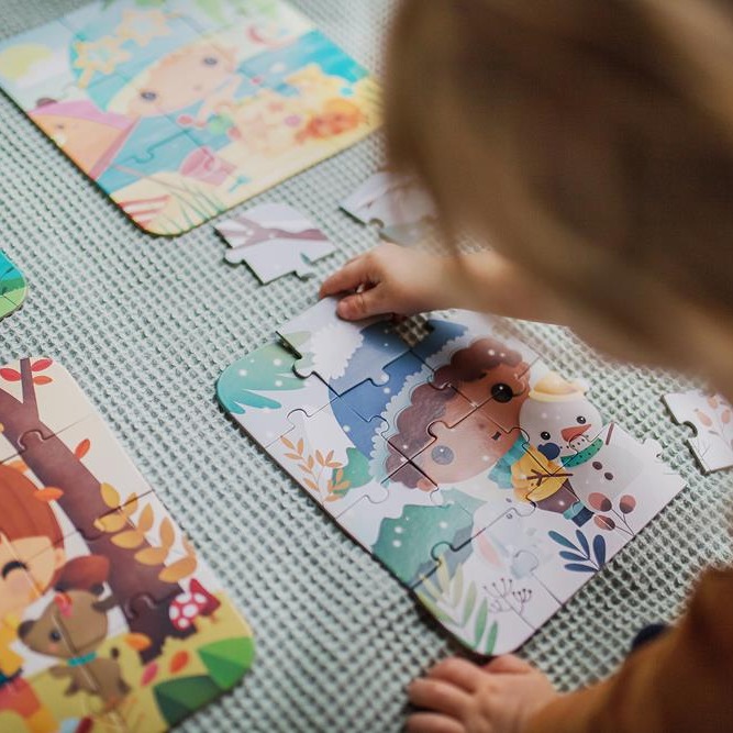 Janod Puzzle Pory Roku 4 Układanki 6-16 el. 3+