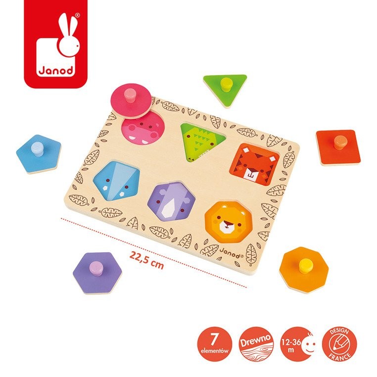 Janod Układanka Drewniana Zwierzęta z Dżungli 2+ | PS53866