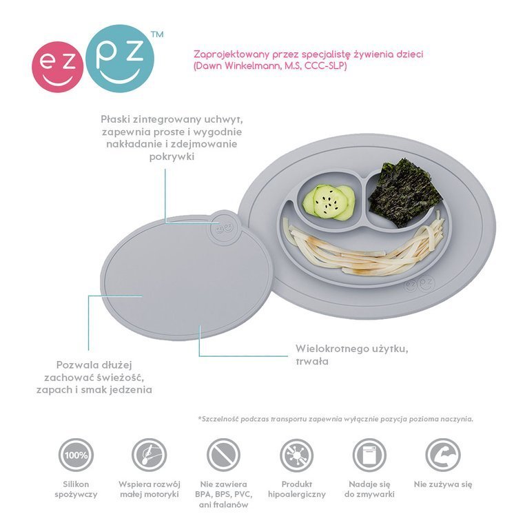 EZPZ Pokrywka do talerzyka Mini Mat Pastelowy Szary