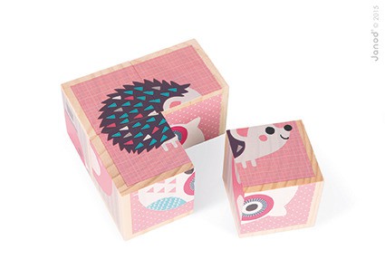 Janod Klocki Drewniane Puzzle 6w1 Zwierzątka 18m+