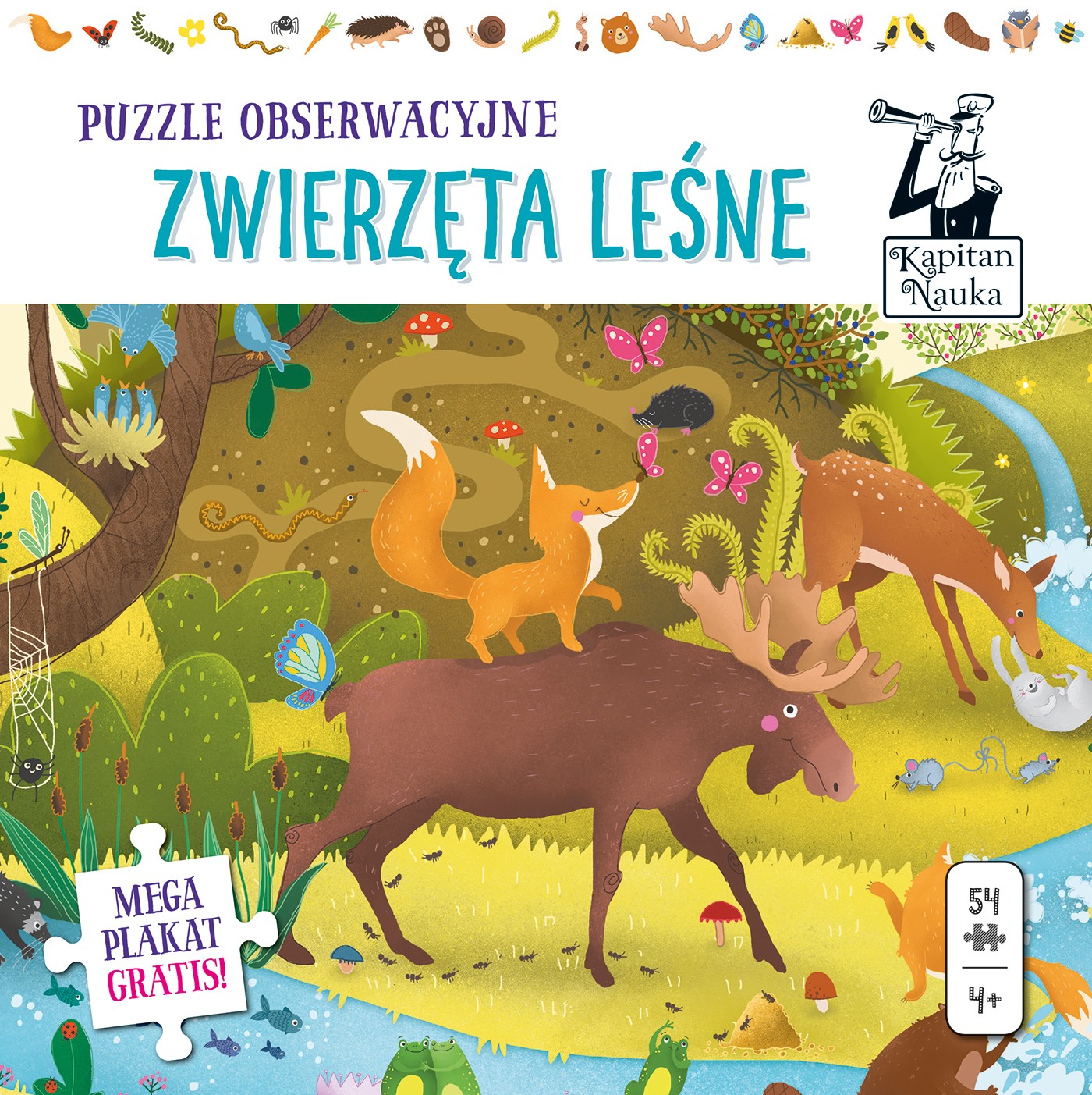 Puzzle obserwacyjne zwierzęta leśne i plakat xxl Kapitan Nauka