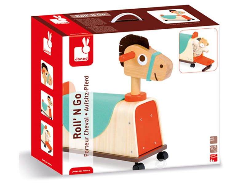 Janod Konik na kółkach Drewniany 12m+
