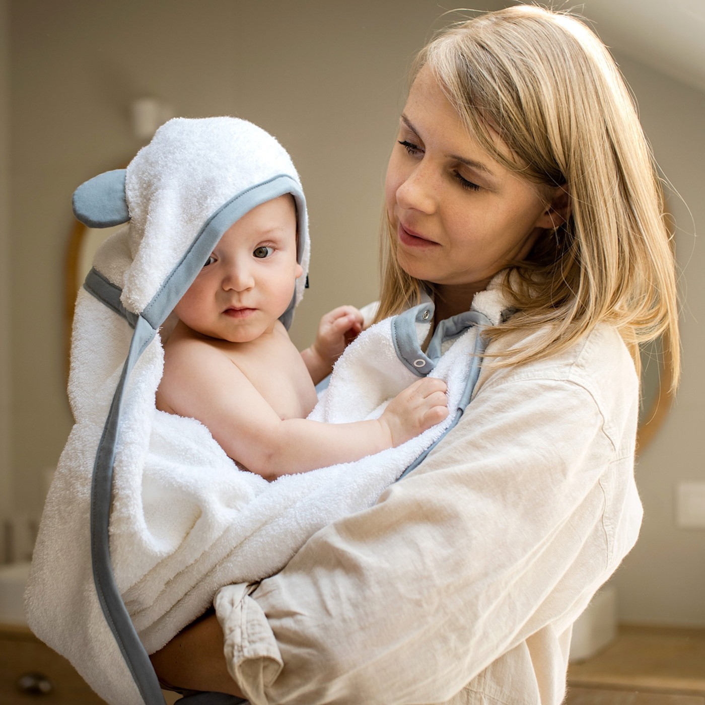 Poofi Ręcznik Teddy Dusty Blue dla niemowląt 0+