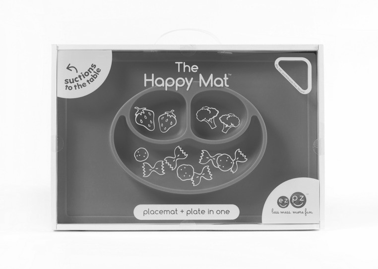EZPZ Talerzyk z podkładką 2w1 Happy Mat szary 6m+