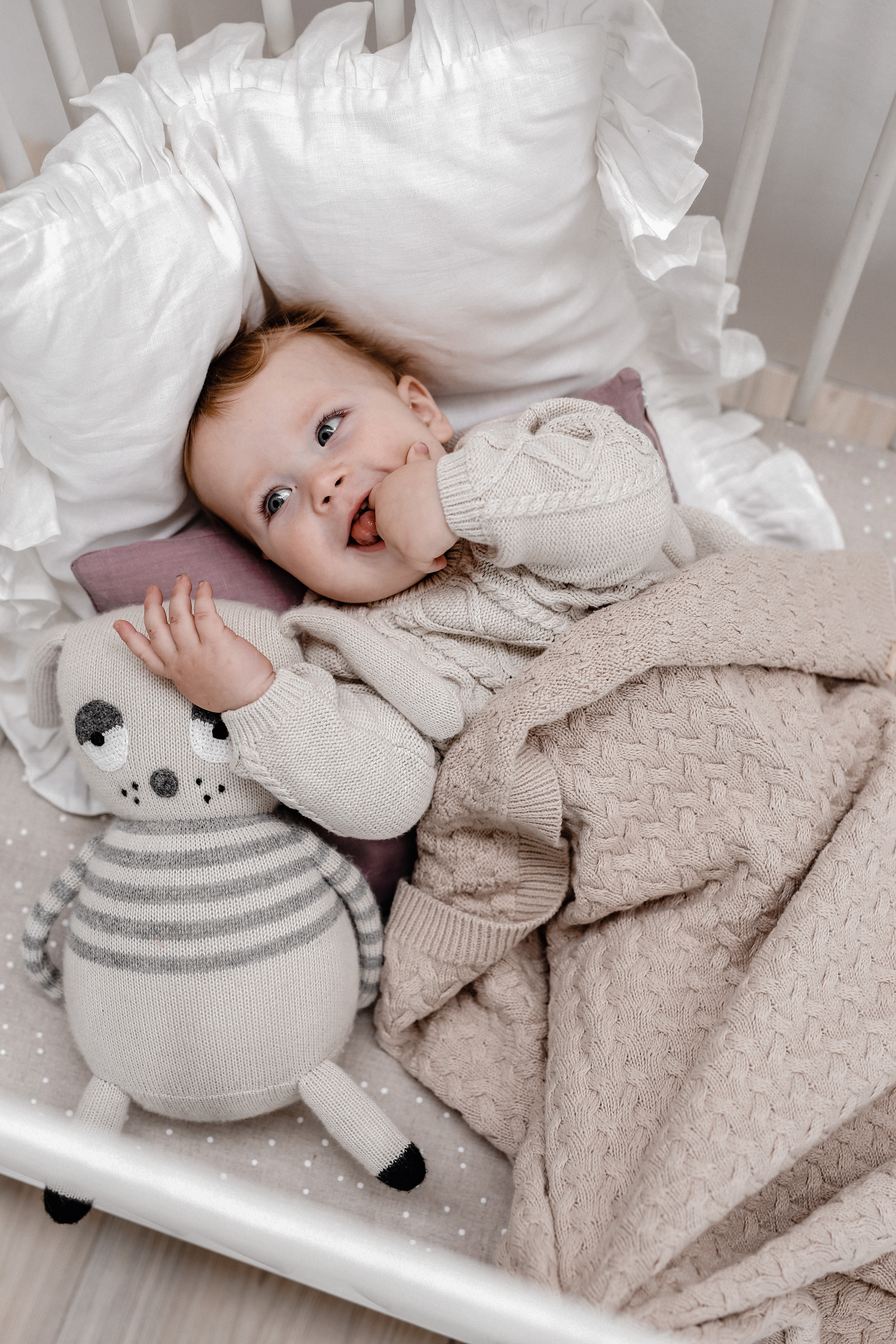  ooh noo Bawełniany kocyk niemowlęcy Warkocze beżowy 75×90 cm