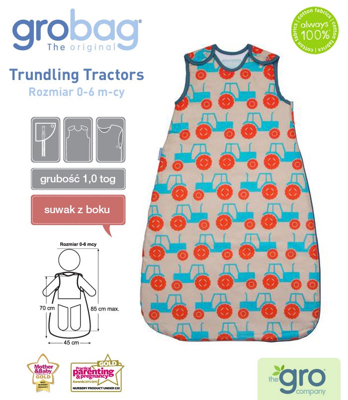 Gro Company, Śpiworek Grobag Trundling Tractors, grubość 1 tog, 0-6 m-cy