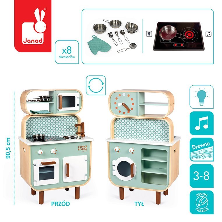 Janod Dwustronna Drewniana Kuchnia z Pralką 2w1 3+