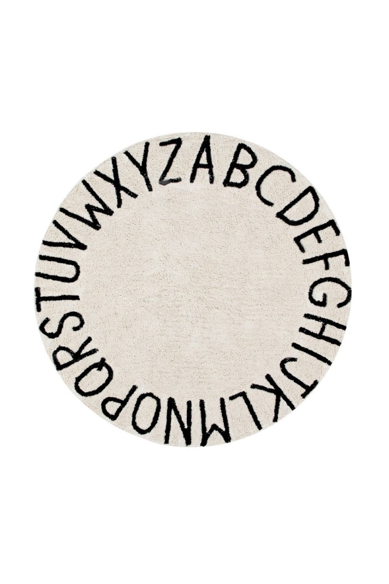 Lorena Canals Dywan bawełniany Round ABC Natural Negro Ø 150 cm