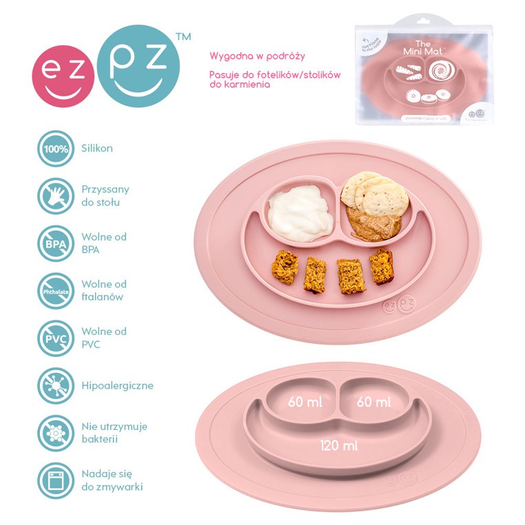 EZPZ Mini Mat Talerzyk z Podkładką 2w1 Różowy 6m+