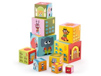 Djeco Piramida 10 kostek pojazdy 12m+