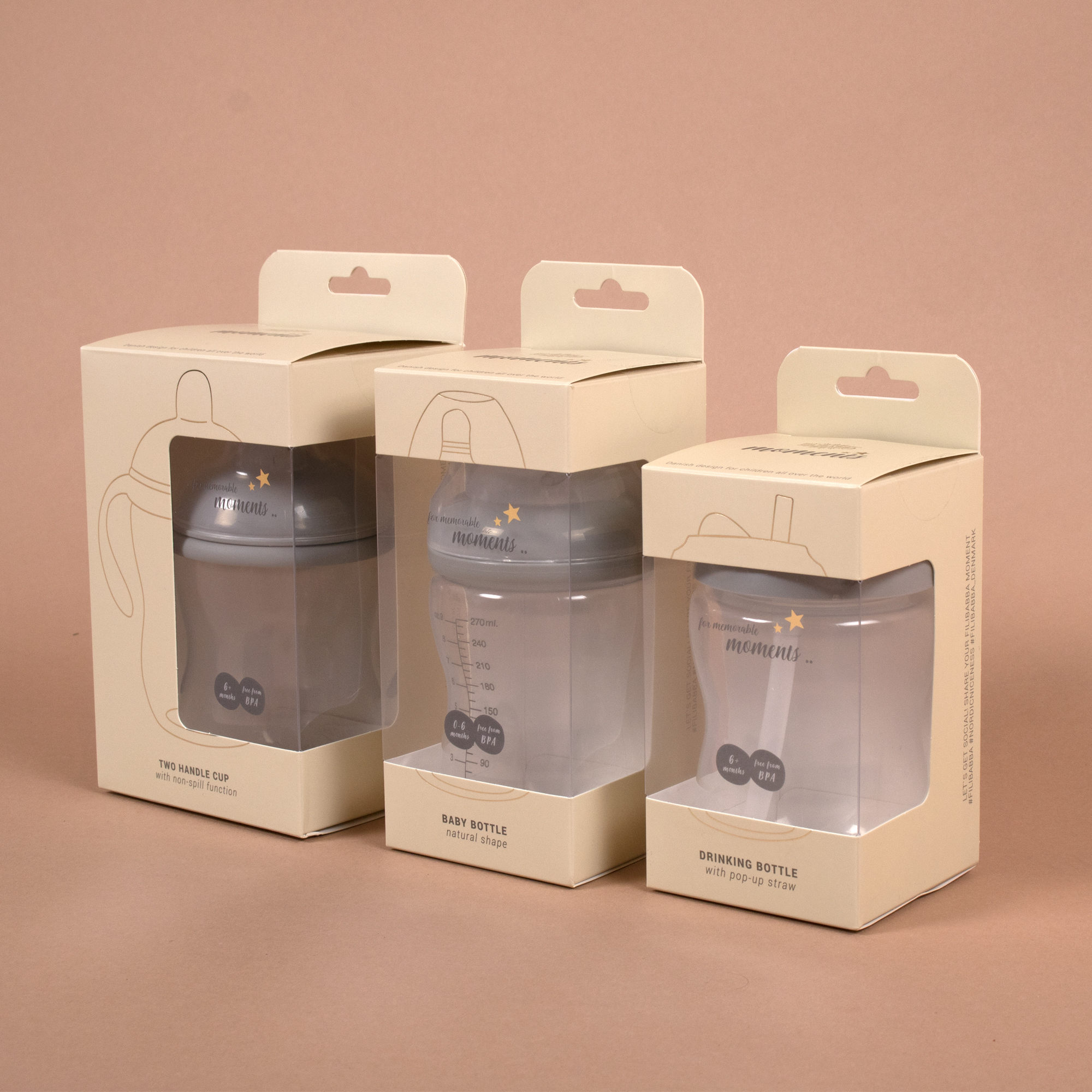 Filibabba Butelka ze smoczkiem 270 ml Grey 0m+