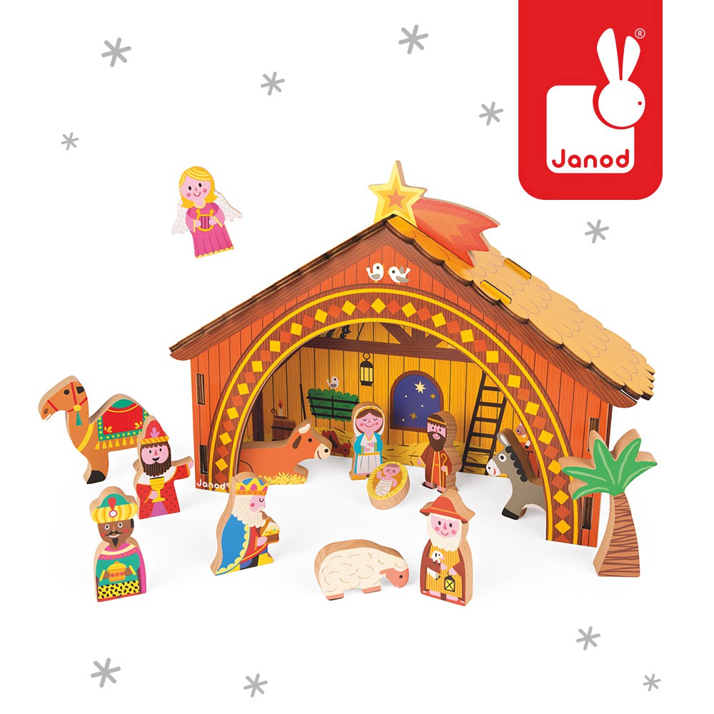 Janod Świąteczna Szopka Drewniana 15 el. 3+