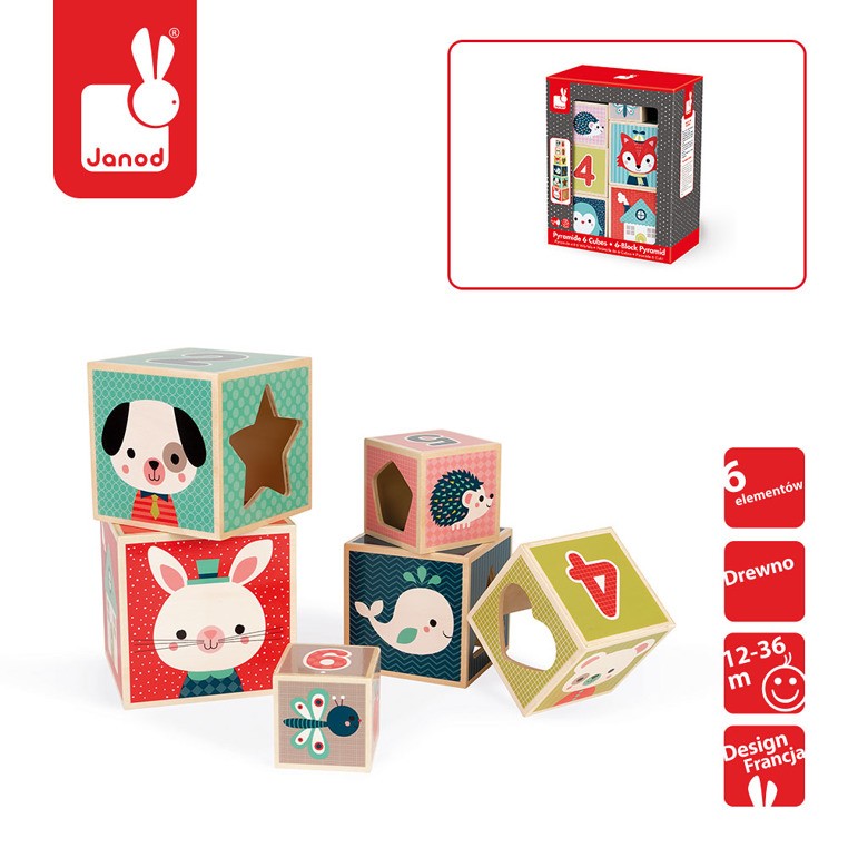Janod Piramida Wieża Drewniana Baby Forest 12m+
