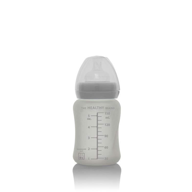 Everyday Baby, Szklana butelka ze smoczkiem S, 150 ml - szara