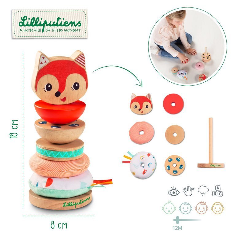LILLIPUTIENS Piramida z klockami Lisiczka Alice 12m+