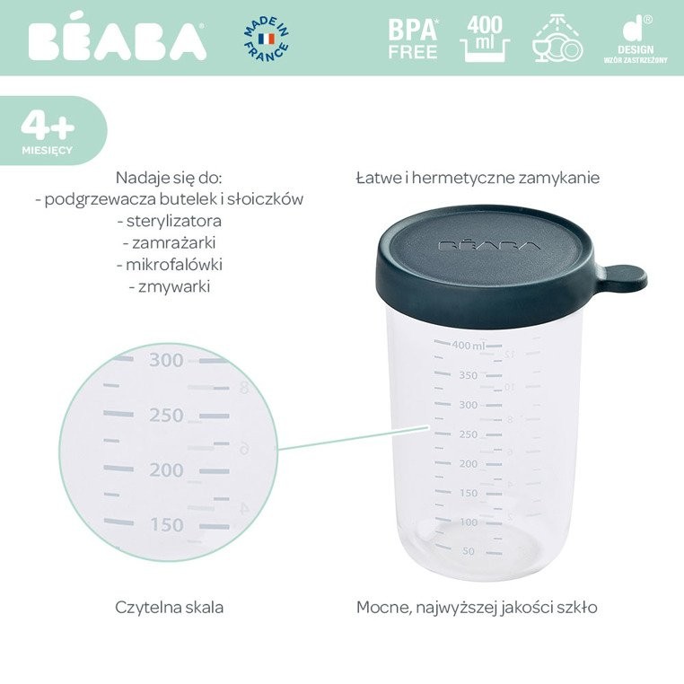 Beaba Pojemnik szklany 400 ml - dark blue