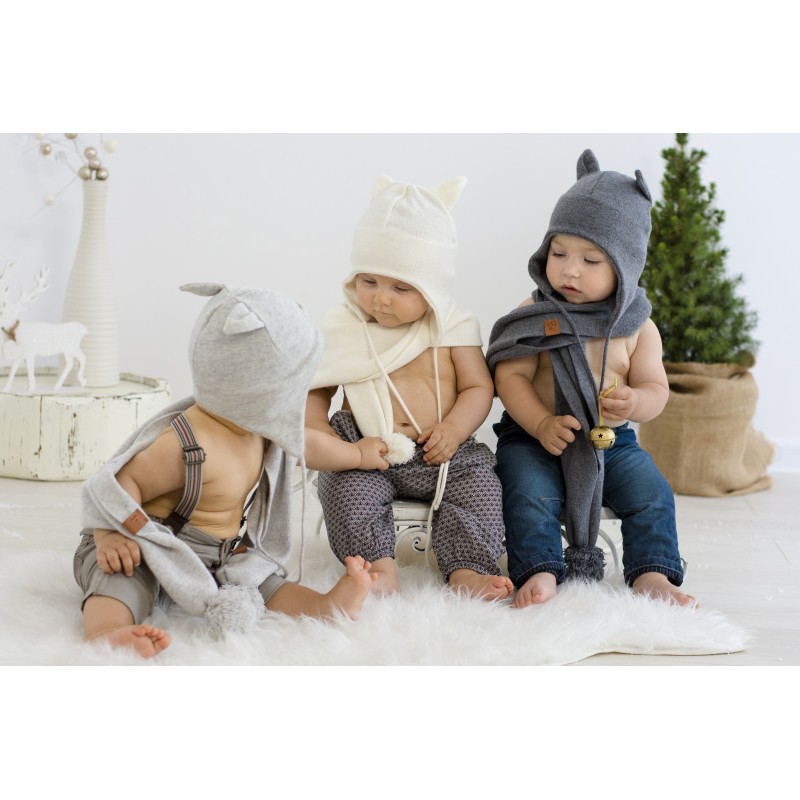 Effii Szalik Kaszmirowy z Pomponami L Ecru 1-6 lat