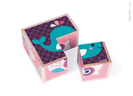 Janod Klocki Drewniane Puzzle 6w1 Zwierzątka 18m+