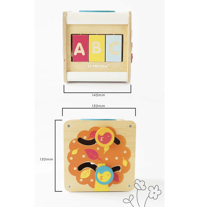 Drewniana kostka edukacyjna, zabawka sensoryczna dla dzieci, Le Toy Van