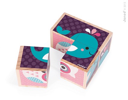 Janod Klocki Drewniane Puzzle 6w1 Zwierzątka 18m+