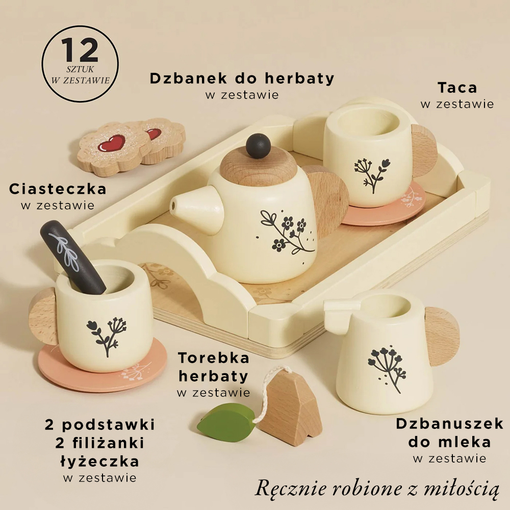 Drewniany zestaw do herbaty z akcesoriami kuchennymi (zabawka do gotowania) | Le Toy Van