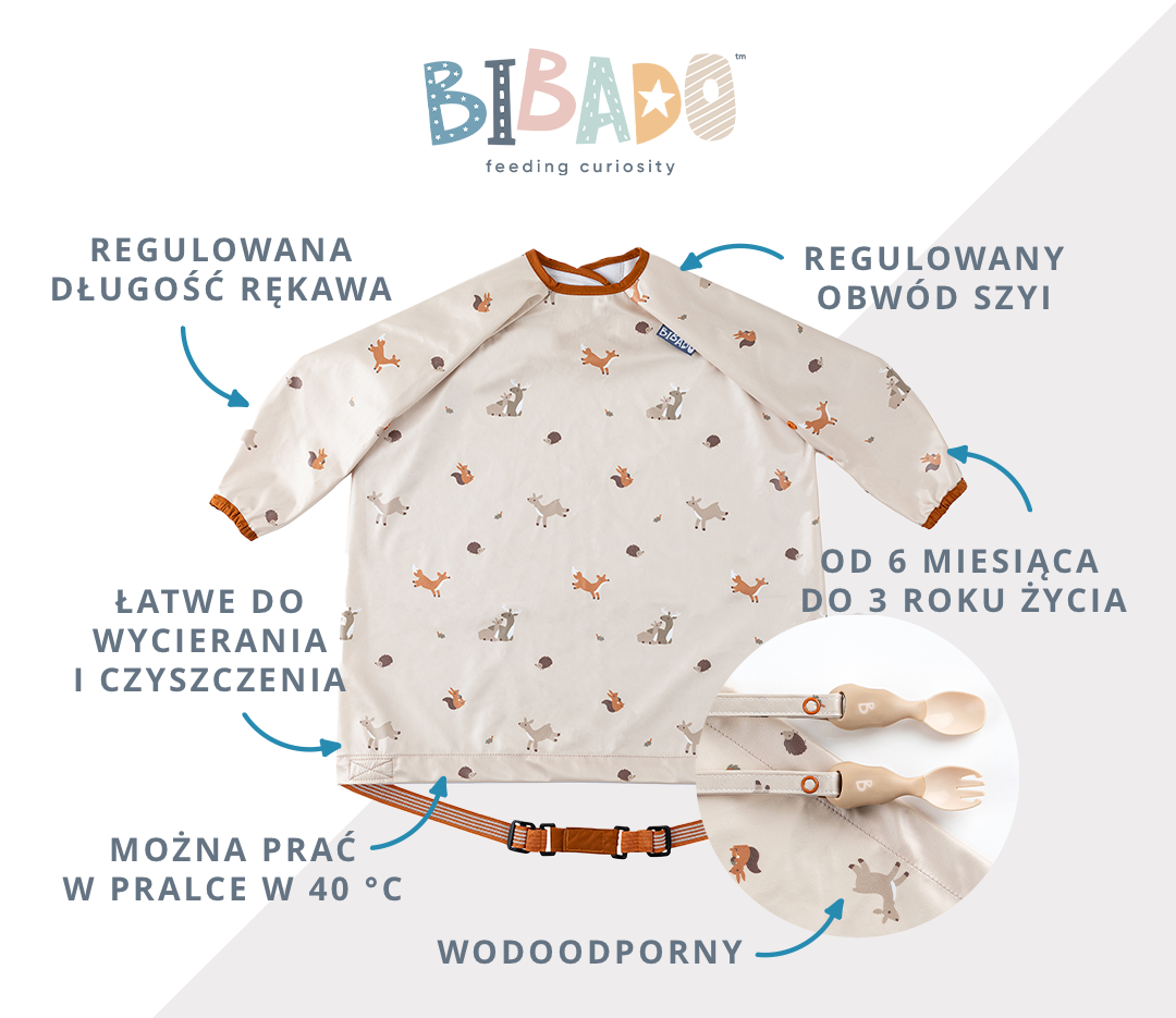 BIBaDO Wodoodporny śliniak z długim rękawem BLW 6m+