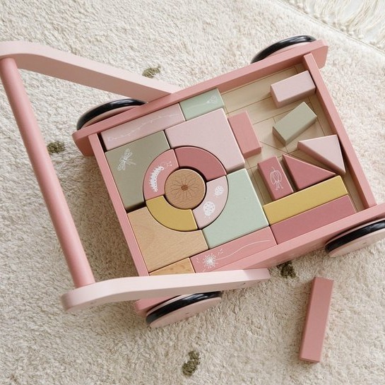 Little Dutch Wózek z klockami Róż Flowers 12m+