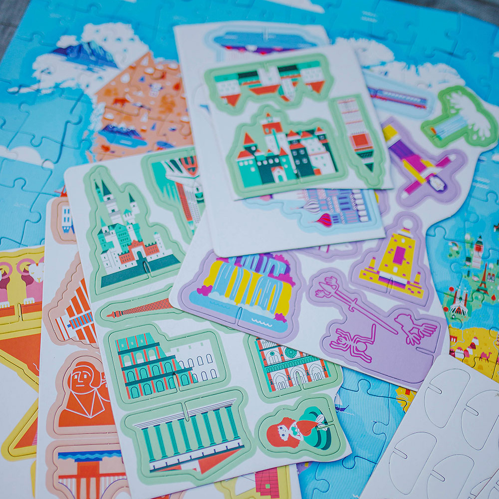 Janod, Puzzle edukacyjne z figurkami 3D Cuda świata 350 elementów 7 +
