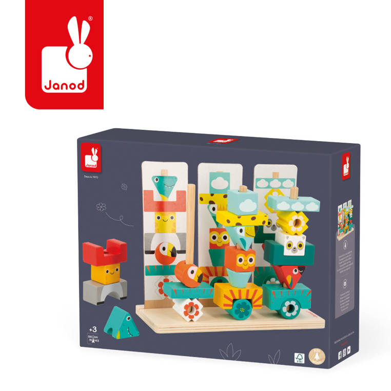 Janod Układanka Drewniana Piramida Totemy Tropik 3+