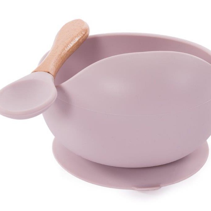 BO JUNGLE Miseczka Silikonowa z Przyssawką i Łyżeczką Różowa 6m+