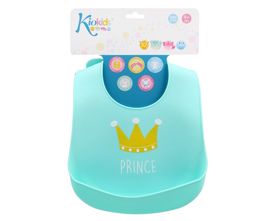 Kiokids Silikonowy śliniaczek miętowy z kieszonką 4m+