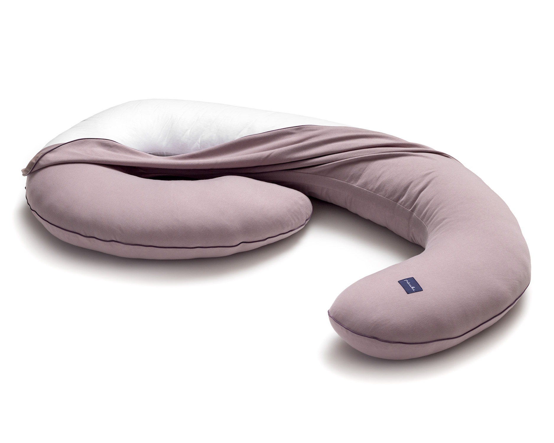 PUUKI Poduszka ciążowa „Dziewiątka” bawełna organiczna 120×60 cm z "Balonikiem od Mamy" Lawenda