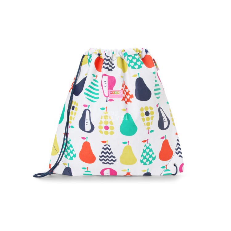 Uniwersalna torba na sznurek biało-granatowa w gruszki
