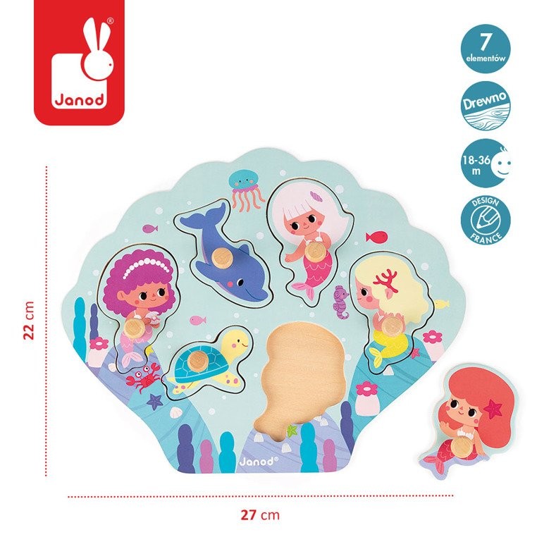 Janod Puzzle Drewniane Wesołe Syrenki 2+