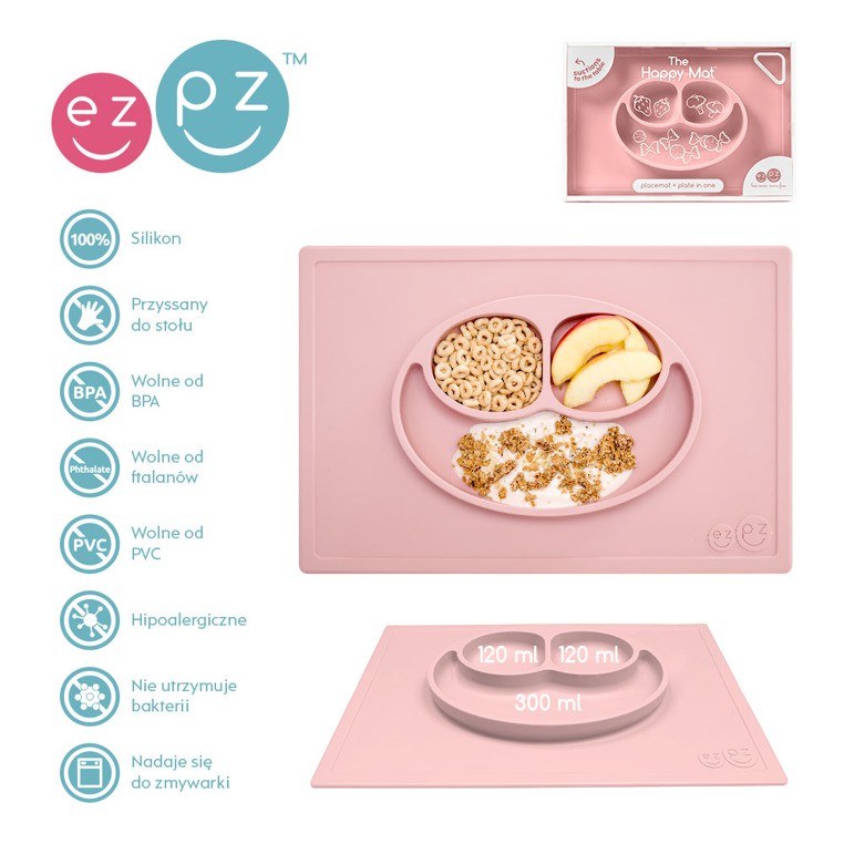 EZPZ Silikonowy talerzyk z podkładką 2w1 pastelowy róż