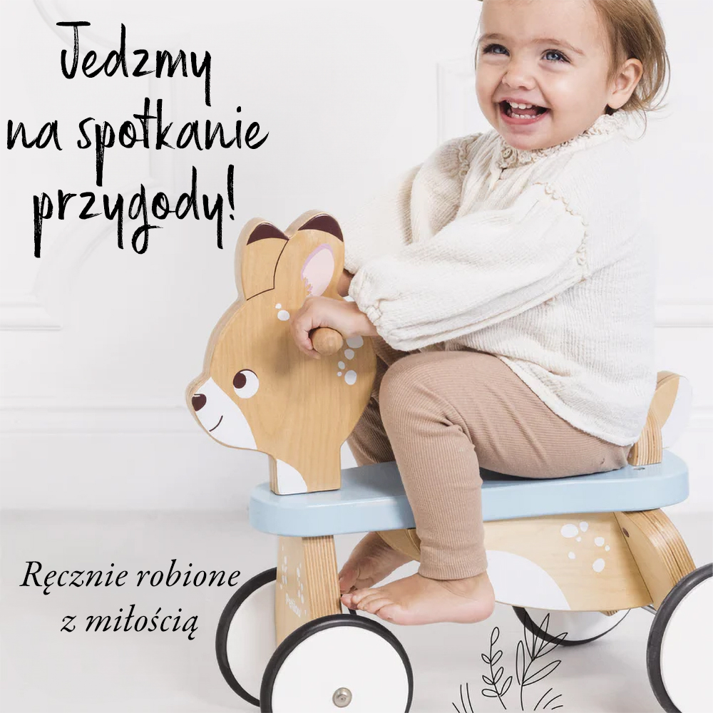 Drewniany pierwszy jeździk jelonek, zabawka na kołach dla dzieci Le Toy Van