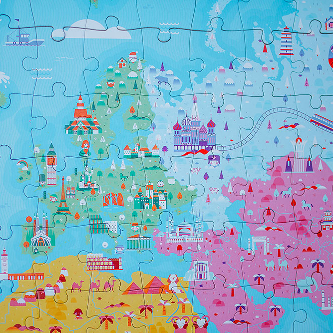 Janod, Puzzle edukacyjne z figurkami 3D Cuda świata 350 elementów 7 +