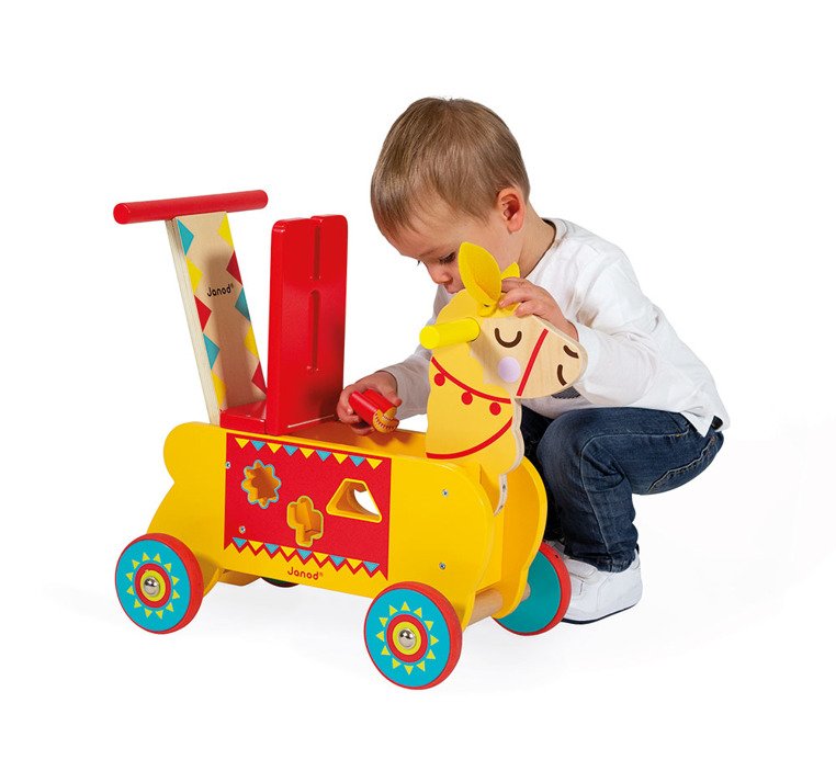 Janod Jeździk i Pchacz Lama 2w1 Sorter 12m+