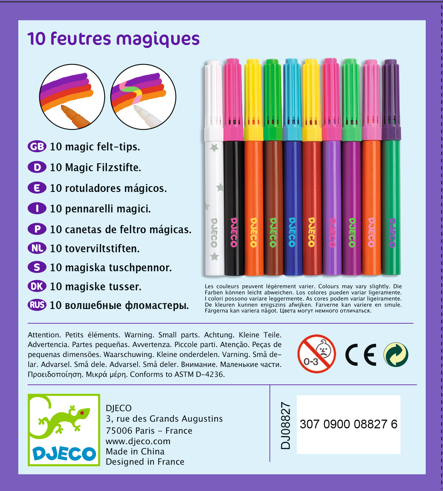 Djeco, Zestaw 10 flamastrów MAGICZNYCH