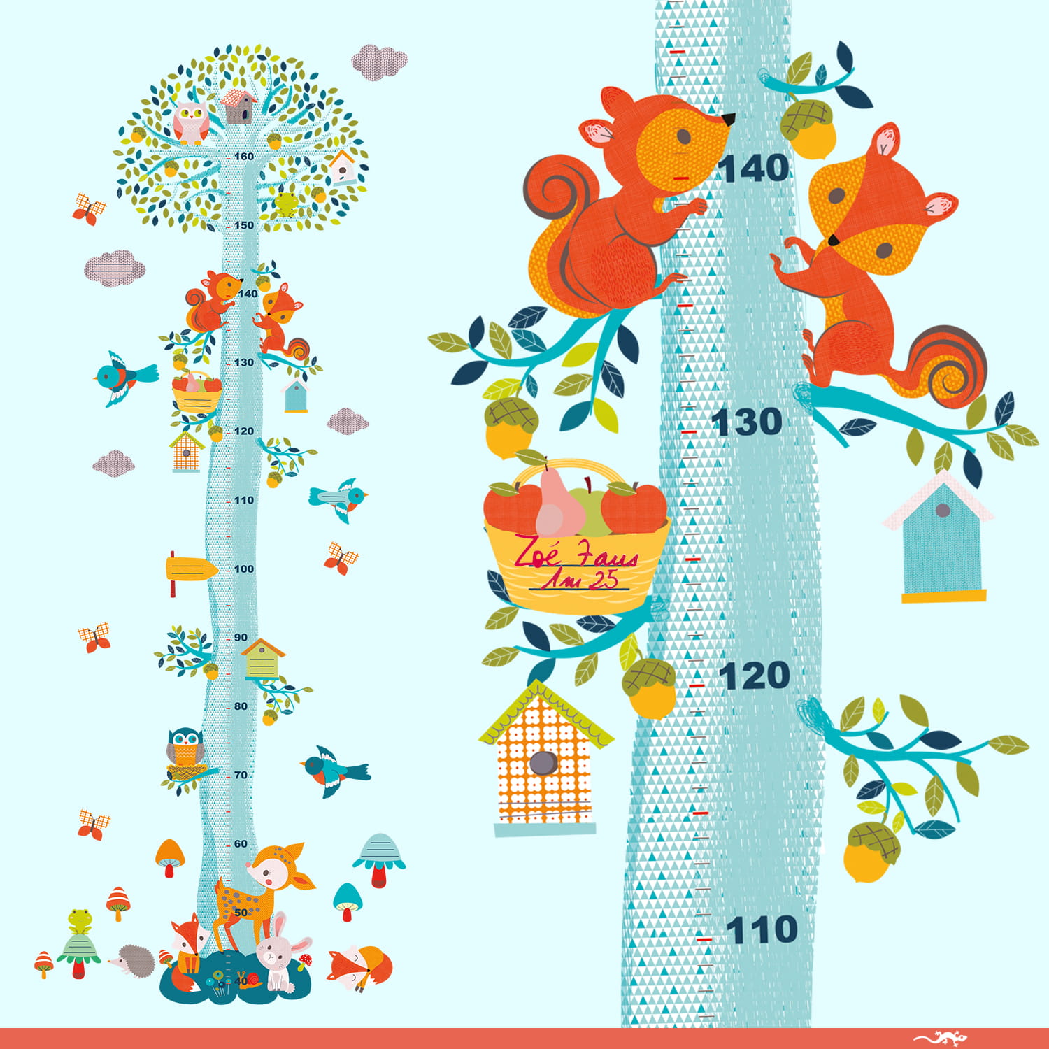 Miarka Wzrostu Naklejka Ścienna Drzewko Leśne 40–160 cm