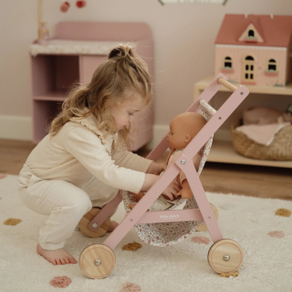 Little Dutch – Drewniany wózek dla lalek FSC – stylowy wózeczek dla dzieci 3+